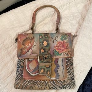 Anuschaka Hand Painted Leather Crossbody Purse